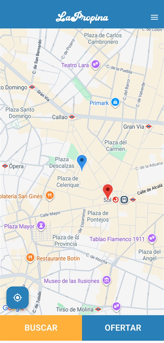 Mapa de La Propina con una plaza libre marcada en rojo